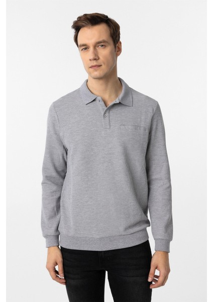 Gri Regular Armürlü Polo Yaka Triko