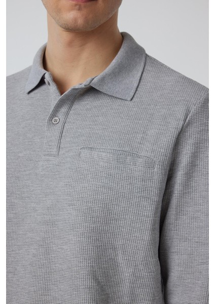 Gri Regular Armürlü Polo Yaka Triko