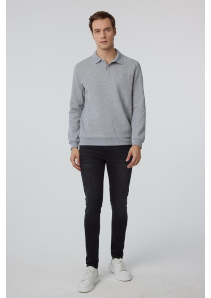 Gri Regular Armürlü Polo Yaka Triko