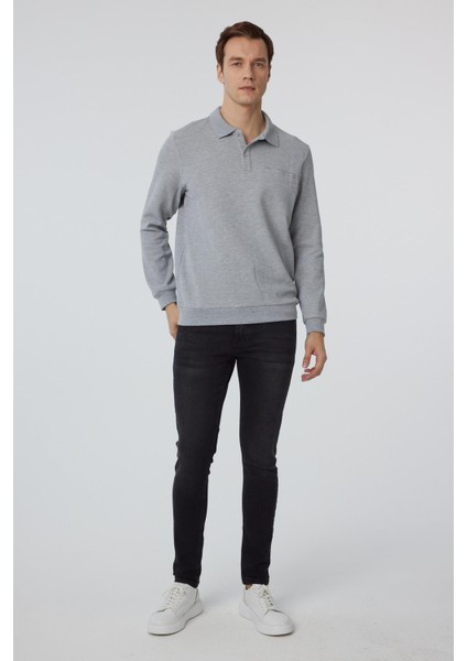 Gri Regular Armürlü Polo Yaka Triko