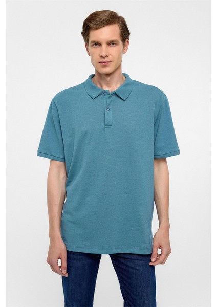Saks Mavi Regular Armürlü Polo Yaka Tişört