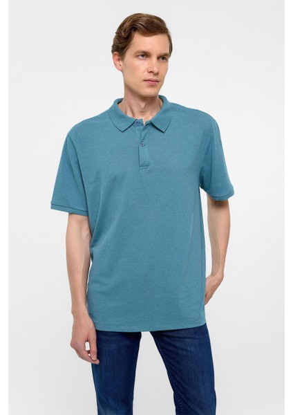 Saks Mavi Regular Armürlü Polo Yaka Tişört