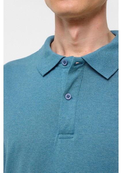 Saks Mavi Regular Armürlü Polo Yaka Tişört