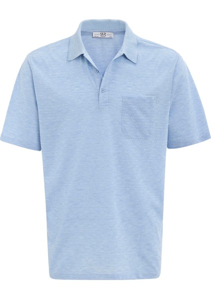 Saks Mavi Regular Armürlü Polo Yaka Tişört