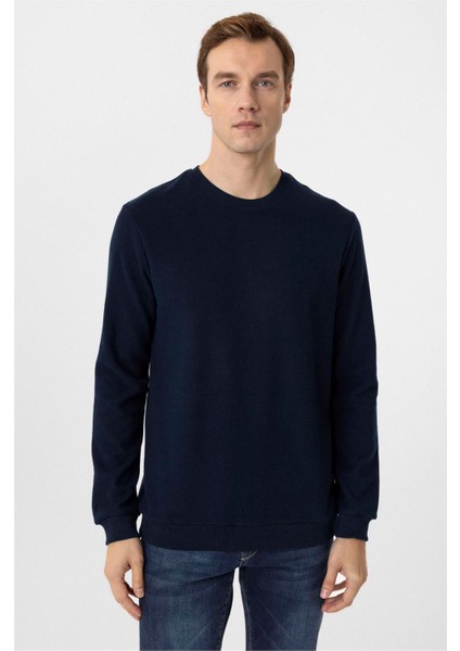 Lacivert Regular Düz Bisiklet Yaka Triko fiyatları