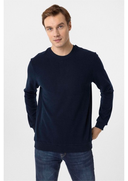 Lacivert Regular Düz Bisiklet Yaka Triko modelleri