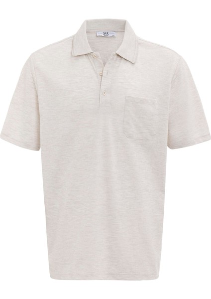 Ekru Regular Armürlü Polo Yaka Tişört