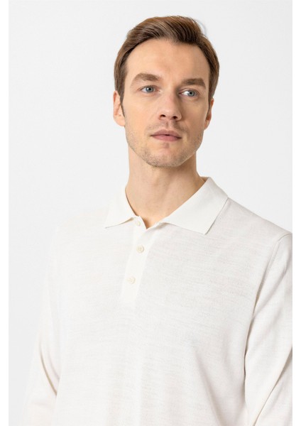 Ekru Regular Düz Polo Yaka Triko