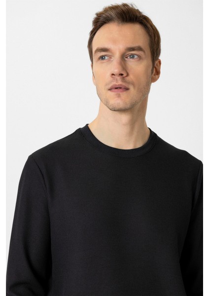 Siyah Regular Armürlü Bisiklet Yaka Triko fiyatları