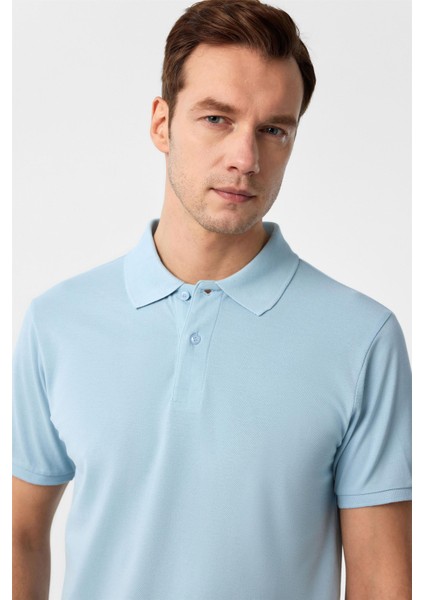 Buz Mavi Slim Fit Armürlü Polo Yaka Tişört fiyatları