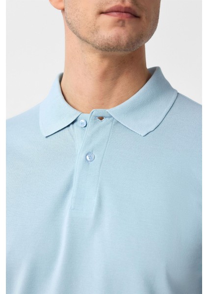 Buz Mavi Slim Fit Armürlü Polo Yaka Tişört modelleri