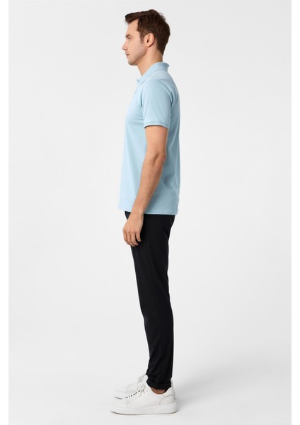 Buz Mavi Slim Fit Armürlü Polo Yaka Tişört fırsatları