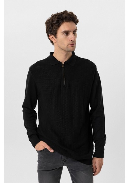 Siyah Regular Armürlü Polo Yaka Triko indirimleri