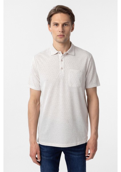 Ekru Regular Armürlü Polo Yaka Tişört