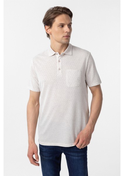Ekru Regular Armürlü Polo Yaka Tişört modelleri