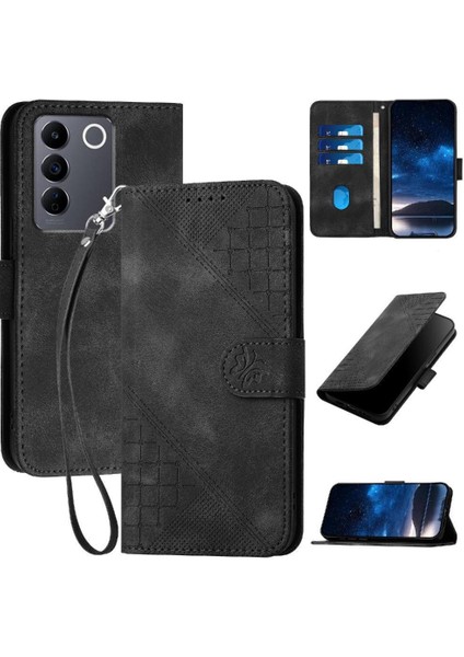 Vıvo V27E Için Flip Case Ayrılabilir El Kayışı ile Kabartmalı Kelebek ve (Yurt Dışından)