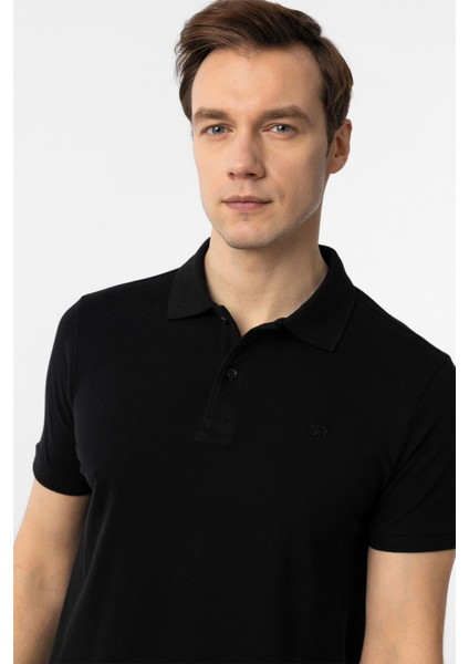 Siyah Slim Fit Düz Polo Yaka Tişört modelleri