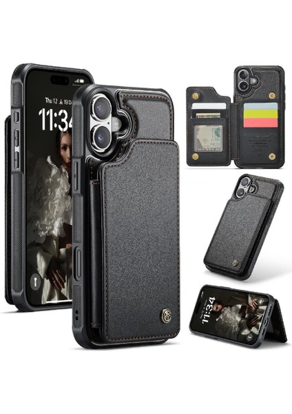 IPhone 16 Için Flip Case Artı Kickstand Kart Tutucu Ince Darbeye Vaka (Yurt Dışından)