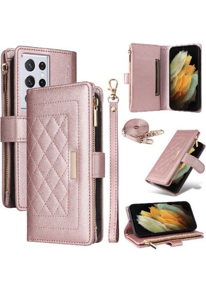 Samsung Galaxy S21 Ultra Kayış Darbeye Cüzdan Kart Yuvaları Için Flip Case (Yurt Dışından)