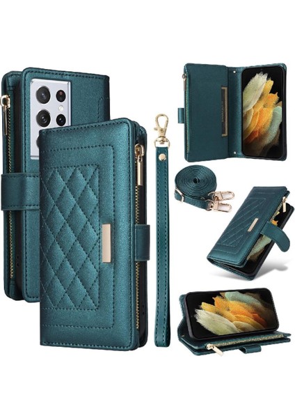 Samsung Galaxy S21 Ultra Kayış Darbeye Cüzdan Kart Yuvaları Için Flip Case (Yurt Dışından)