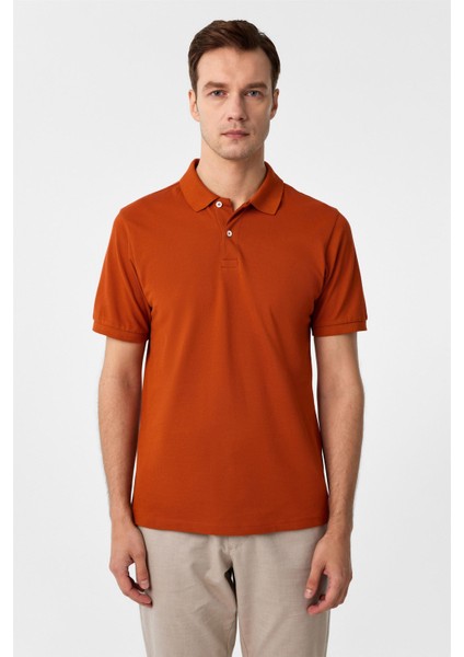 Kiremit Slim Fit Armürlü Polo Yaka Tişört