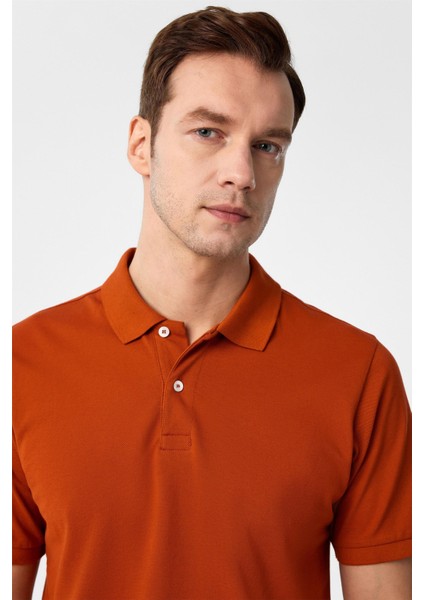 Kiremit Slim Fit Armürlü Polo Yaka Tişört fiyatları