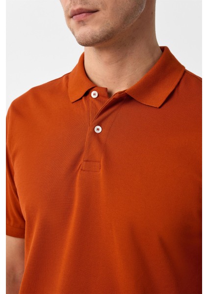Kiremit Slim Fit Armürlü Polo Yaka Tişört modelleri