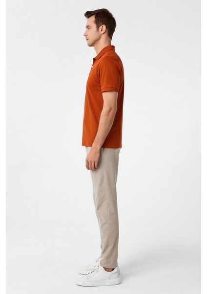 Kiremit Slim Fit Armürlü Polo Yaka Tişört fırsatları