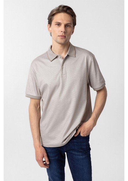 Bej Regular Baskılı Polo Yaka Tişört