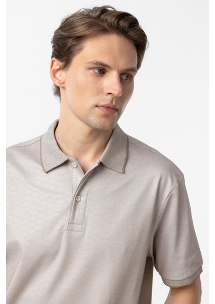 Bej Regular Baskılı Polo Yaka Tişört