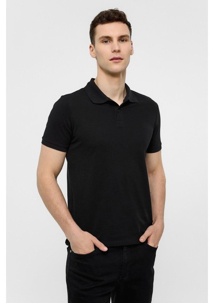 Siyah Slim Düz Polo Yaka Tişört fiyatları
