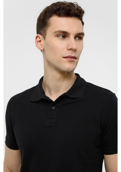 Siyah Slim Düz Polo Yaka Tişört modelleri