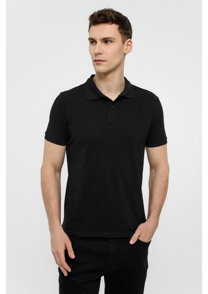 Siyah Slim Düz Polo Yaka Tişört indirimleri