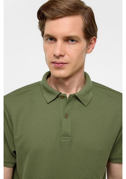 Haki Regular Armürlü Polo Yaka Tişört