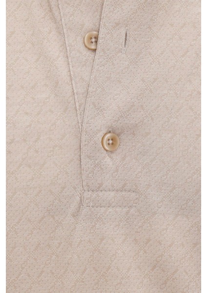 Bej Regular Desenli Polo Yaka Tişört