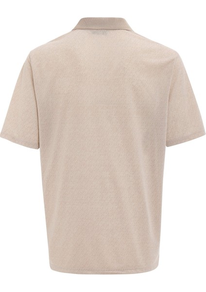 Bej Regular Desenli Polo Yaka Tişört