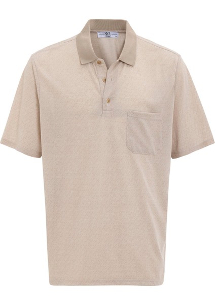 Bej Regular Desenli Polo Yaka Tişört