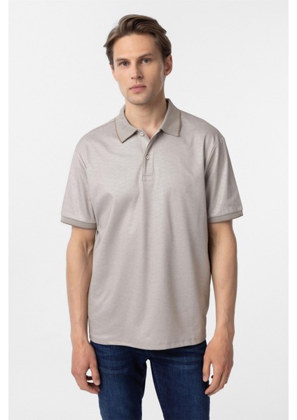 Bej Regular Baskılı Polo Yaka Tişört