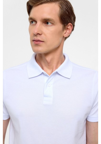 Beyaz Slim Düz Polo Yaka Tişört modelleri