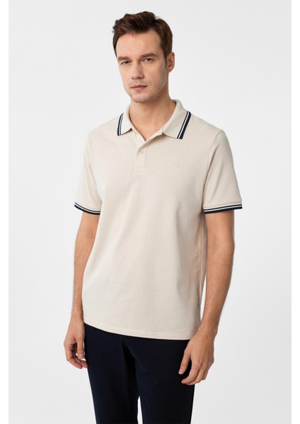 Bej Regular Armürlü Polo Yaka Tişört