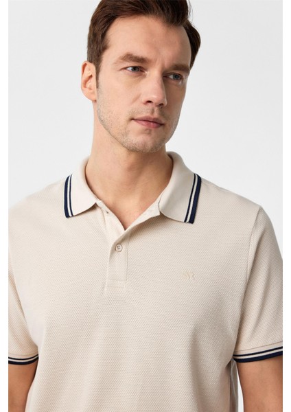 Bej Regular Armürlü Polo Yaka Tişört