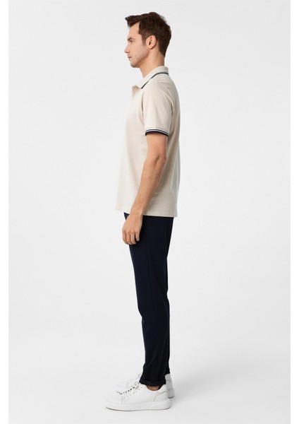 Bej Regular Armürlü Polo Yaka Tişört
