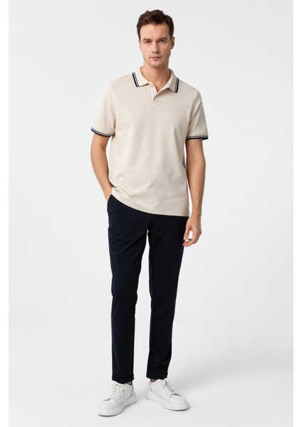 Bej Regular Armürlü Polo Yaka Tişört