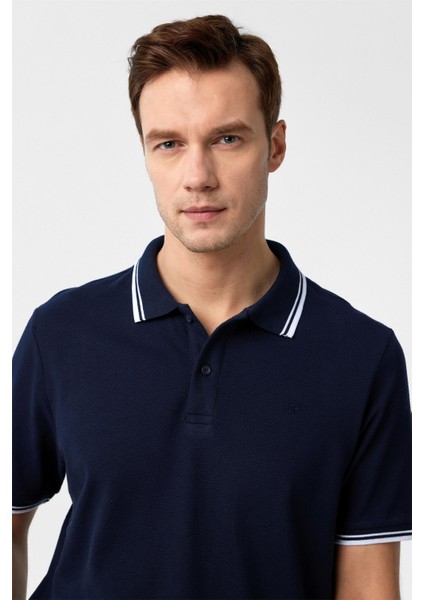 Lacivert Regular Armürlü Polo Yaka Tişört