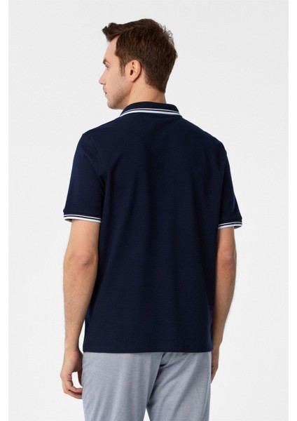 Lacivert Regular Armürlü Polo Yaka Tişört