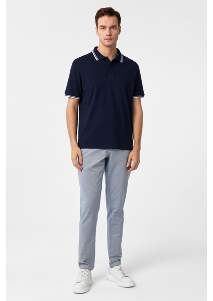 Lacivert Regular Armürlü Polo Yaka Tişört