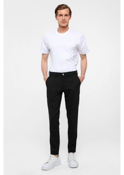 Siyah Slim Fit Desenli Kumaş Pantolon