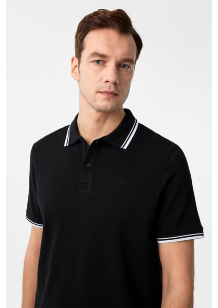 Siyah Regular Armürlü Polo Yaka Tişört