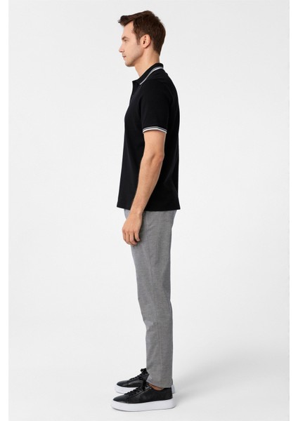 Siyah Regular Armürlü Polo Yaka Tişört