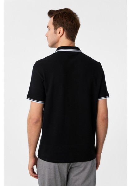 Siyah Regular Armürlü Polo Yaka Tişört
